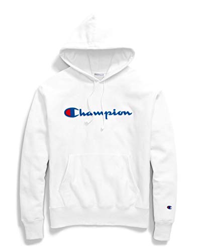 Champion LIFE Men's Reverse Weave Pullover Hoodie, White - Chenille Script 3X Large