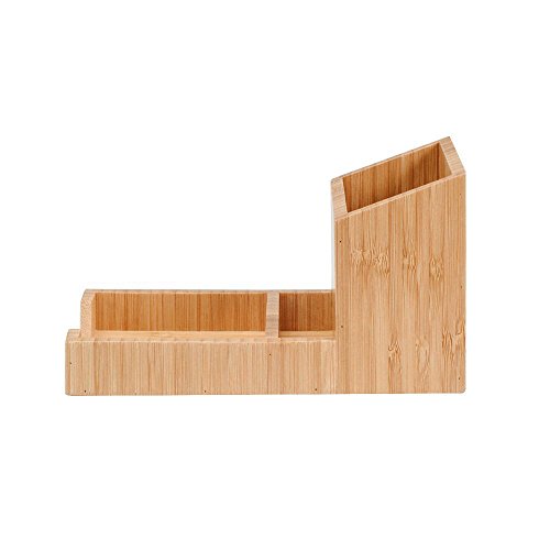 MobileVision Bamboo Pencil Holder with Tray for Storing and organizing Small Stationary Items Such as paperclips, Business Cards, and notepads