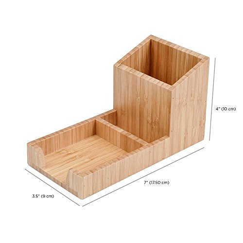 MobileVision Bamboo Pencil Holder with Tray for Storing and organizing Small Stationary Items Such as paperclips, Business Cards, and notepads