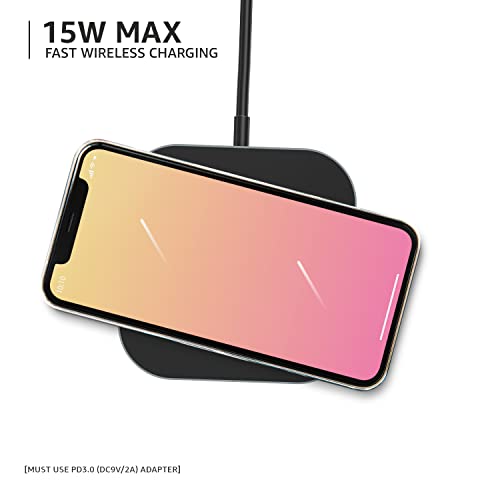 Amazon Basics Magnetic Wireless Charger | 15W Max Fast Charging Square Pad | Compatible with iPhone 13/13 Pro/13 Mini/13 ProMax/12/11, Samsung Galaxy S21/S20/Note 10/Edge Note 20Ultra/S10, AirPods Pro