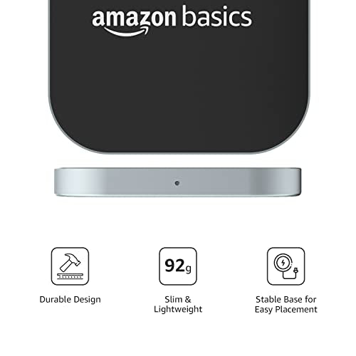 Amazon Basics Magnetic Wireless Charger | 15W Max Fast Charging Square Pad | Compatible with iPhone 13/13 Pro/13 Mini/13 ProMax/12/11, Samsung Galaxy S21/S20/Note 10/Edge Note 20Ultra/S10, AirPods Pro