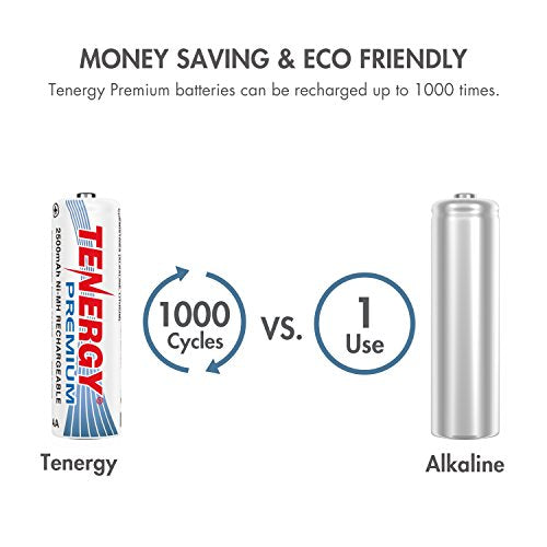 Tenergy Premium Rechargeable AA Batteries, High Capacity 2500mAh NiMH AA Battery, AA Cell Battery, 12-Pack