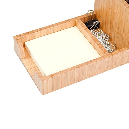 MobileVision Bamboo Pencil Holder with Tray for Storing and organizing Small Stationary Items Such as paperclips, Business Cards, and notepads