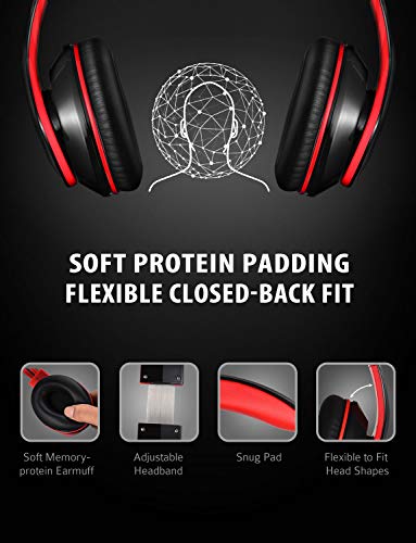 Mpow 059 Bluetooth Headphones Over Ear, Hi-Fi Stereo Wireless Headset, Foldable, Soft Memory-Protein Earmuffs, w/Built-in Mic Wired Mode PC/Cell Phones/TV