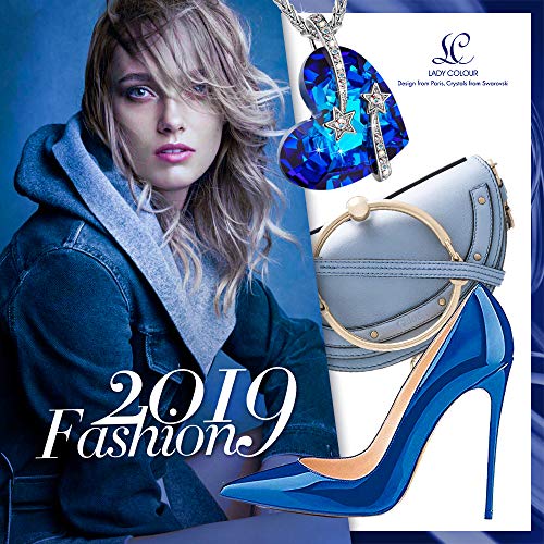 Collar con colgante de corazón para mujer con cristales azules de Swarovski, ideal para el día de la madre, regalo romántico para mujer, mujer, novia, madre y señora