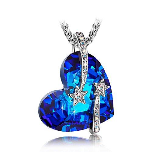 Collar con colgante de corazón para mujer con cristales azules de Swarovski, ideal para el día de la madre, regalo romántico para mujer, mujer, novia, madre y señora