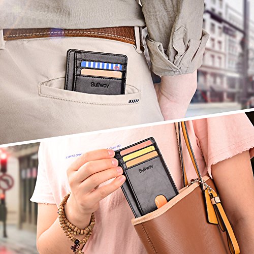 Buffway Slim Minimalist Front Pocket RFID Blocking Leather Wallets for Men Women