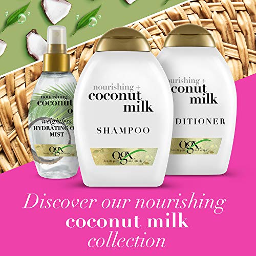 OGX Nourishing + Coconut Milk Moisturizing Shampoo for Strong & Healthy Hair, with Coconut Milk, Coconut Oil & Egg White Protein, Paraben-Free, Sulfate-Free Surfactants, 13 floz