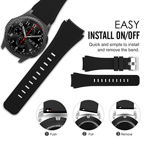 Gear S3 Frontier / Classic Watch Band, MoKo Soft Silicone Replacement Sport Strap for Samsung Gear S3 Frontier / S3 Classic / Moto 360 2nd Gen 46mm Smart Watch, NOT FIT S2 & S2 Classic & Fit2, BLACK