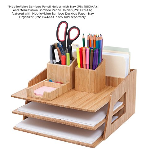 MobileVision Bamboo Pencil Holder with Tray for Storing and organizing Small Stationary Items Such as paperclips, Business Cards, and notepads