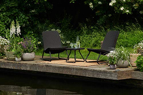 Keter Rio 3 Pc All Weather Outdoor Patio Garden Conversation Chair & Table Set Furniture, Grey