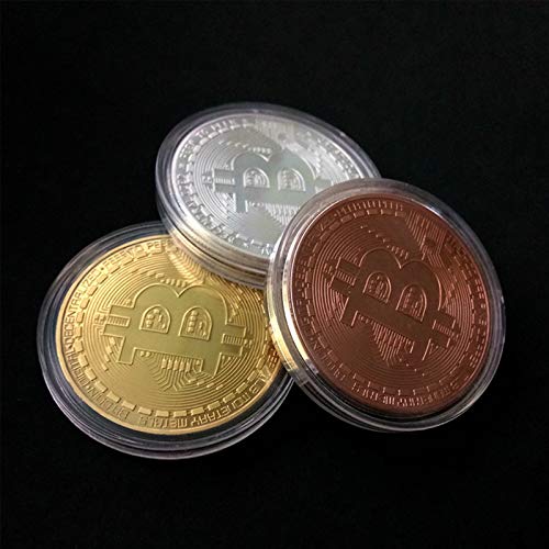 3Pcs Bitcoin Coin - Gold Silver and Bronze Physical Blockchain Cryptocurrency in Protective Collectable Gift | Featuring Original Commemorative Tokens | Chase Coin | BTC Cryptocurrency