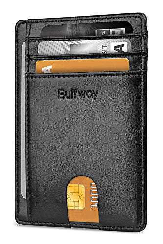 Buffway Slim Minimalist Front Pocket RFID Blocking Leather Wallets for Men Women