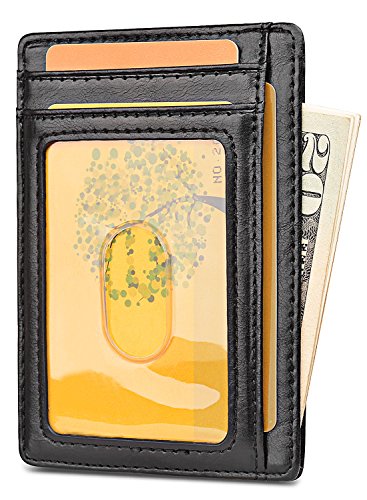 Buffway Slim Minimalist Front Pocket RFID Blocking Leather Wallets for Men Women