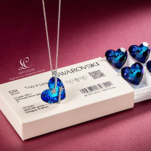 Collar con colgante de corazón para mujer con cristales azules de Swarovski, ideal para el día de la madre, regalo romántico para mujer, mujer, novia, madre y señora