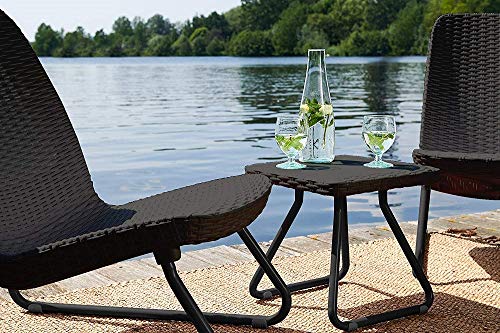 Keter Rio 3 Pc All Weather Outdoor Patio Garden Conversation Chair & Table Set Furniture, Grey