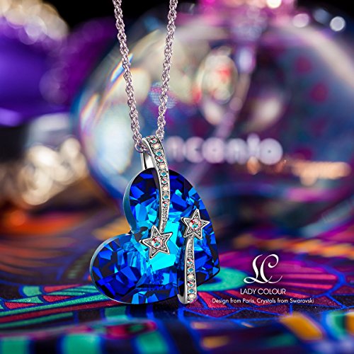 Collar con colgante de corazón para mujer con cristales azules de Swarovski, ideal para el día de la madre, regalo romántico para mujer, mujer, novia, madre y señora