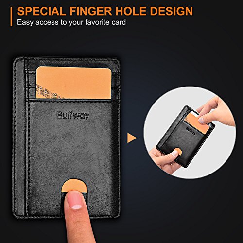 Buffway Slim Minimalist Front Pocket RFID Blocking Leather Wallets for Men Women