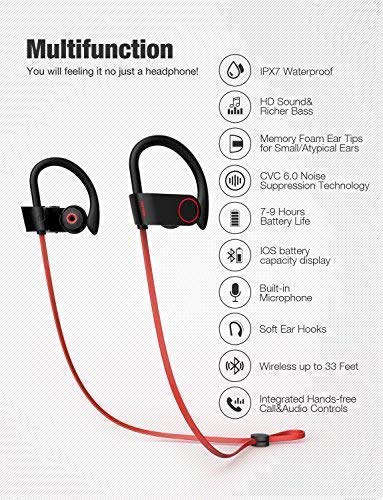 Otium Bluetooth Headphones, Best Wireless Earbuds IPX7 Waterproof Sports Earphones w/Mic HD Stereo Sweatproof in-Ear Earbuds Gym Running Workout 8 Hour Battery Noise Cancelling Headsets