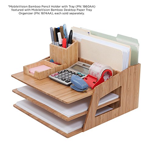 MobileVision Bamboo Pencil Holder with Tray for Storing and organizing Small Stationary Items Such as paperclips, Business Cards, and notepads