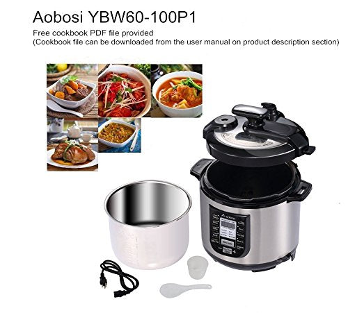 Aobosi Electric Pressure Cookers Digital 18 Multifunctional Programs, 1200W, Silver,Qualified by ETL and FCC 6QT