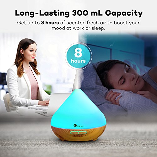 Essential Oil Diffuser, TaoTronics 300ml Aromatherapy Diffuser with Wood Grain, Zen Style, Cool Mist and 7 Colors ( Ultrasonic Aroma Humidifier, Diffusers for Essential Oils, Low Water Auto Shut-off)