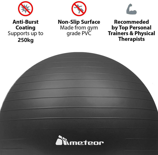 Meteor Anti-Burst Yoga Ball Swiss Ball with Air Pump for Exercise Pilates Balance Workout Fitness Pregnant Therapy Relaxation Stretching - Supports 250KG, 55cm 65cm 75cm 85cm