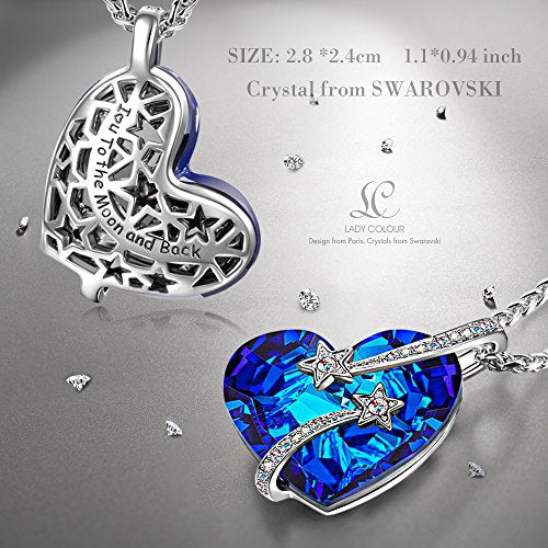 Collar con colgante de corazón para mujer con cristales azules de Swarovski, ideal para el día de la madre, regalo romántico para mujer, mujer, novia, madre y señora