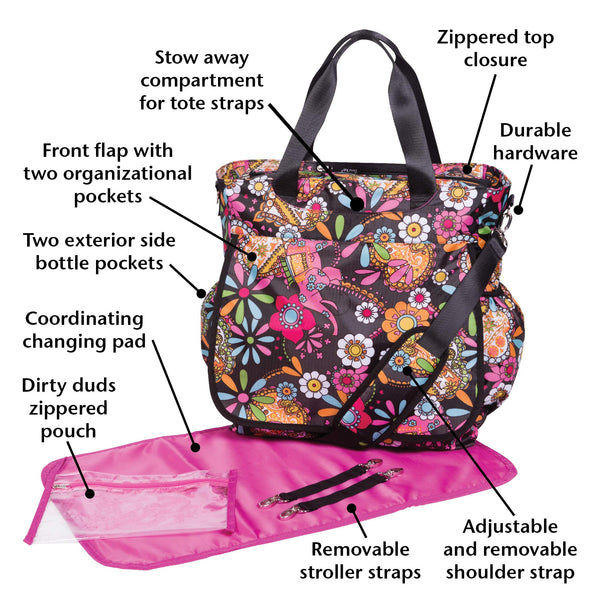 Trend Lab Multi-Function Bohemian Floral Tote Diaper Bag